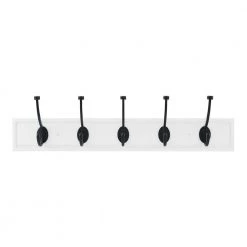 27 in. White Hook Rack with 5 Matte Black Pilltop Hooks (2-Pack) by Home Decorators Collection