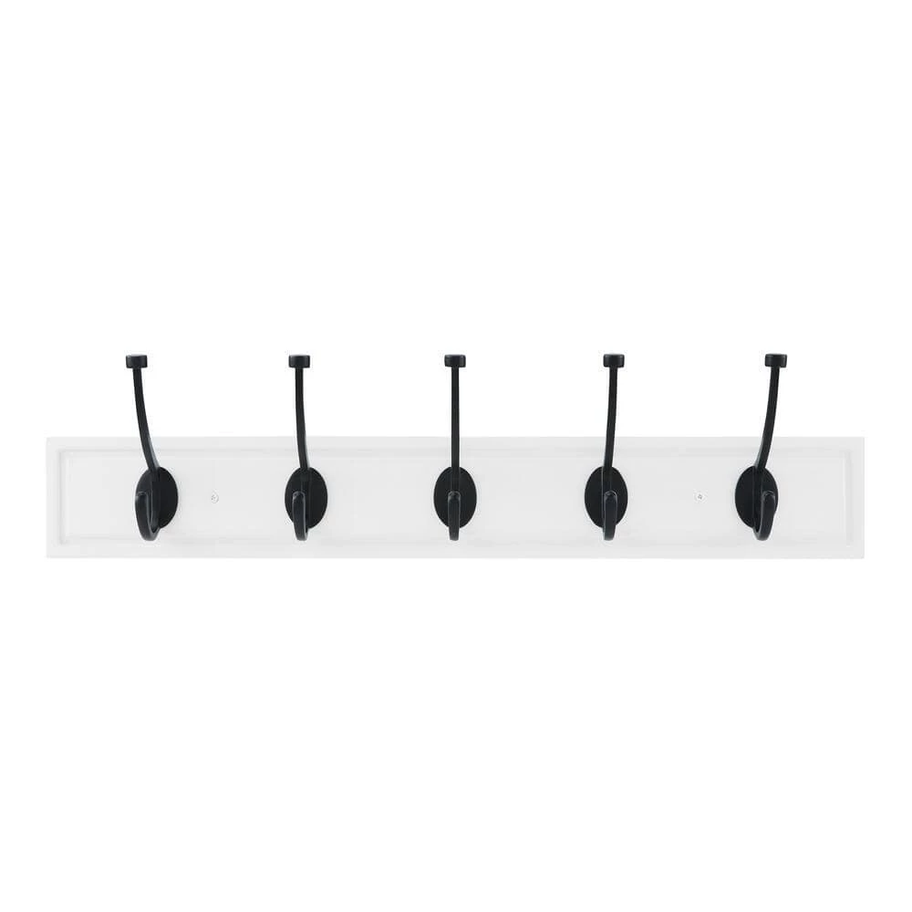 27 in. White Hook Rack with 5 Matte Black Pilltop Hooks (2-Pack) by Home Decorators Collection